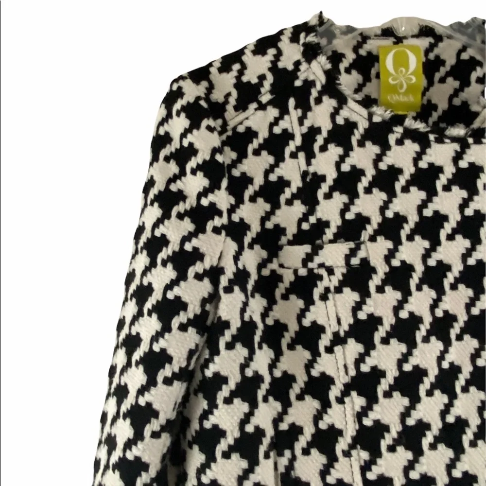 Q Mack Herringbone Blazer Black & White Jacket Asymmetrical Gold Zip Size M - Picture 11 of 14
